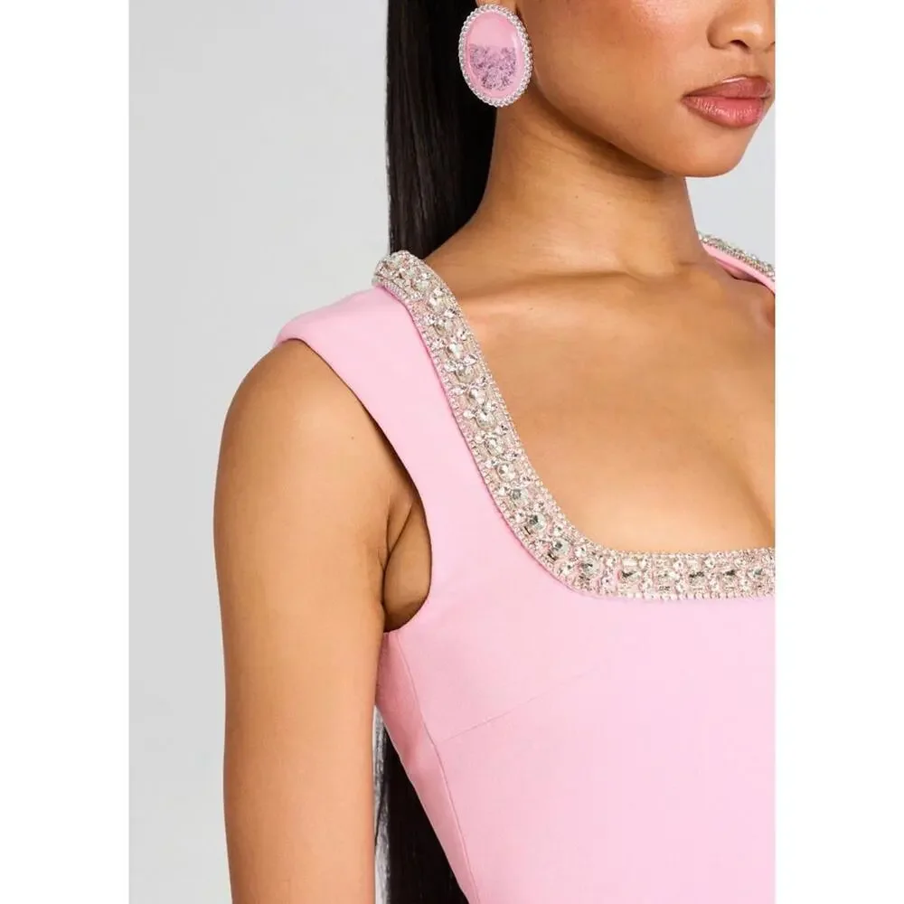 NWT 598 Retrofete Bexley Beaded Crystal Pink Mini Dress Embellished Large - Picture 9 of 14